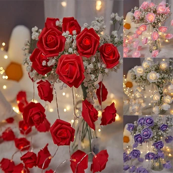 1,5 M Rose Pasakų Žibintai Raudona Rožinės spalvos Dirbtinių Rožių Gėlių Styginių Šviesos Romantiška Dovana Vestuvių Data Valentino Dieną Šaliai Dekoro