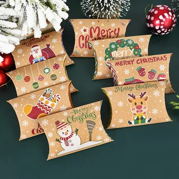 12Pcs Kalėdų Pagalvės Formos Saldainiai Dovanų Dėžutėje Kalėdinė Dekoracija Namuose Kraft Popieriaus Pakuotės, Dėžutės Navidad naujieji Metai Apdaila