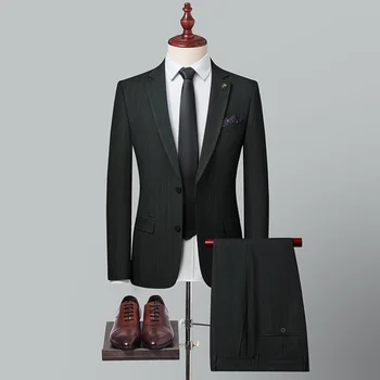 2023 Boutique (Švarkas+ Kelnės) Vyrų Mados Verslo Slim Džentelmenas Paprastas Elegantiškas Dryžuotas Atsitiktinis Verslo Kostiumas 2-piece Set