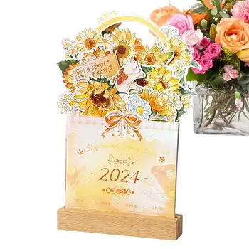 2024 M. Bloomy Gėlių Kalendorius Dekoratyvinės Vazos Formos Gėlių Meno Kalendorių Su Tuščia Mėnesio Memo Su Medienos Bazės Pokylių Gėlių