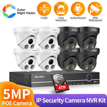 5MP VAIZDO Lauko Spalva Naktinio Matymo IP Kameros su POE H. 265+ 8CH NVR Komplektas, Garso Įrašą, Vaizdo Stebėjimo Saugumo kamerų Sistema, HDD