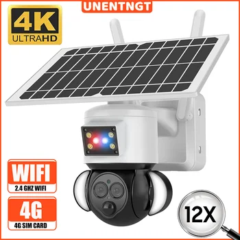 8MP 4K Saulės Kamera WIFI/4G Sim Kortelės Saugumas 12X Zoom, Dual Lens Lauko CCTV Kameros Humanoidų Stebėjimo Stebėjimo, IP Kameros