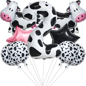 9 VNT Karvė Spausdinti Balionai 1-asis Gimtadienis Dekoro Karvė Folija Balionai Baby Shower Ūkio Zeno Šalis Mergaitės Berniukai 1 2 3st Gimtadienio Prekes