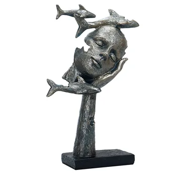 Abstrakti Vaizduotę Veido Statula Dervos Žmogaus Fantazijos Skulptūra Psichologijos Išraiška Ornamentu Žuvų Skaičius Dekoro Namų Amatų