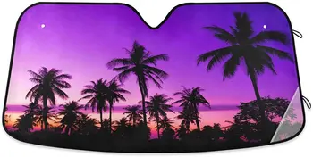 Atogrąžų Paplūdimio Palmių Automobilių Saulė Pavėsyje prekinis, galinis Stiklo Raudonos Saulėlydžio Dangus Stoglangis Atspindintis UV Spindulių Raštas Išlaikyti Savo Transporto priemonės Coo