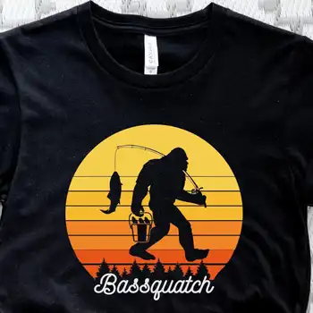 Bassquatch Marškinėliai Juokingi Žvejybos Bass Žvejys BigfooT Žuvies Mėgėjas