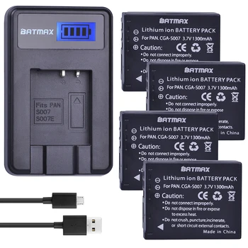 Batmax 4pcs CGA-S007 S007E S007 S007A Baterija +LCD USB Kroviklis skirtas Panasonic TZ1 DMC TZ2 TZ3 TZ4 TZ5 TZ50 TZ11 TZ15 Bateria