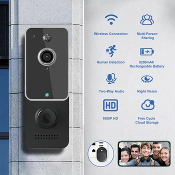 Bevielį Durų Skambutį Wifi Lauko Hd Kamera, Smart Home Security Doorbell Camera, 2-Way Audio Naktinio Matymo Vandeniui Durų Bell Cam