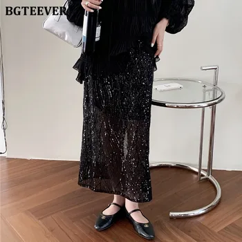 BGTEEVER Stilingas Aukštos Juosmens Paketo Klubo Moterų China Sijonai Mados Slim Straight Vidutinio Ilgio Sijonai Moterims