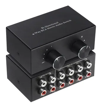 Bi-Directional 4-Way RCA Stereo Garso Jungiklis L/R Garso Kanalo Audio Switcher,2, 4 arba 4 2 Iš Audio Splitter