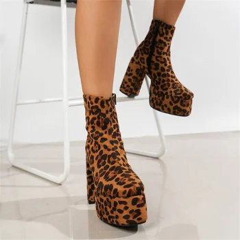 Didelio dydžio mada batai moterims, rudenį ir žiemą, naujas madingas Europos ir Amerikos stiliaus leopardas spausdinti aukšti kulniukai