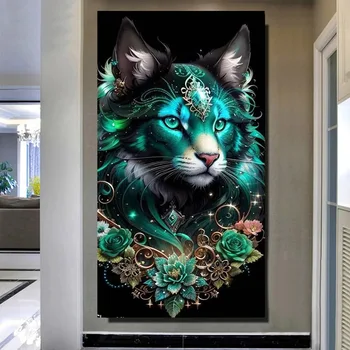 Didelės Žalios Vilkas Fantazijos Gėlių 5D Diamond Tapybos Katė Kraštovaizdį 