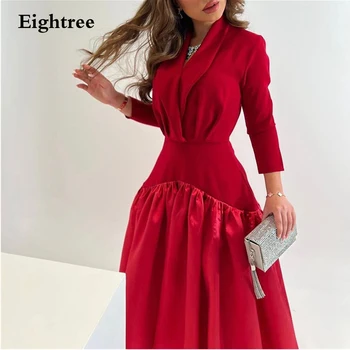 Eightree Raudona Paprasta Vakaro Suknelės Ilgomis Rankovėmis Satino Undinė Abendkleider Dubajus Oficialus Suknelė 2023