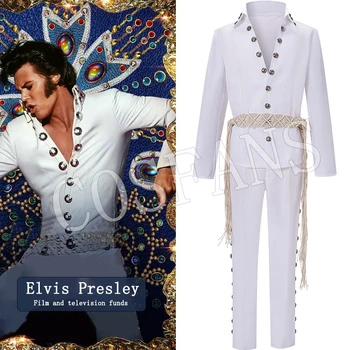 ElvisPresleyCos Suknelė, Balti Marškinėliai, Kelnės, Diržas Nustatyti Elvis Presley Helovinas vyriški Drabužiai