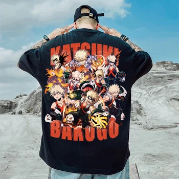 Harajuku Anime Mano Herojus Akademinės Bendruomenės Juokinga Bakugou Katsuki Spausdinti Marškinėliai Trumpomis Rankovėmis Vyrams, Moterims, Hip-Hop Tee Viršų