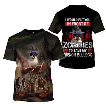 HX Helovinas T-shirts 3D Grafikos Helovinas Buldogas Ir Zombie Atsitiktinis Puloveriai Viršūnes Harajuku Tshirts Vyrų Drabužiai.