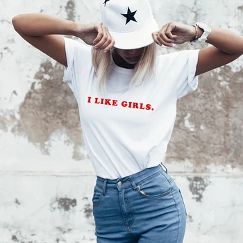 I Love Girls Medvilniniai moteriški Marškinėliai Madinga Mados Pasididžiavimas T-shirt LGBTQ Lesbiečių, Gėjų, Mergina Grafinis Tee O Kaklo Komplektus 90-ųjų Topai