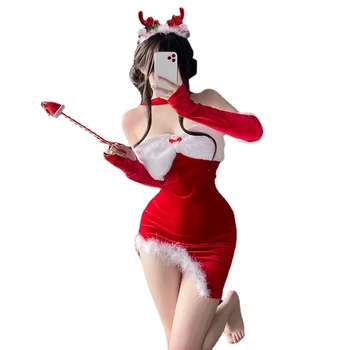 Kalėdų Slim Fit Seksualus Wrap Klubo Kabinti Ant Kaklo Nereguliarus Dress Helovinas Cosplay, Anime Žaidimas Kalėdų Suknelė