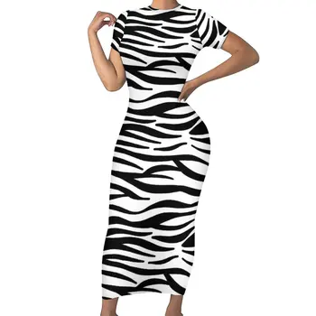 Klasikinis Zebra Suknelė Trumpomis Rankovėmis Juoda Ir Balta Juostelės Mielas Maxi Suknelės Vasarai Estetinį Dizaino Bodycon Suknelė Didelis Dydis