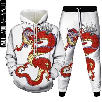 Ledo Gaisro Anime Dragon 3D Spausdinimo Vyrų Mados Plius Dydis S-6XL Drabužius Sportwear Hoodie+Jogger Kelnės Kelnės Moterims Rudenį Tracksuit