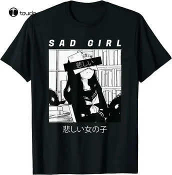 Liūdna Anime Mergina Japonijos Babe Otaku Kietas Dovana T-Shirt Juoda S-5Xl Užsakymą Aldult Paauglių Unisex Skaitmeninis Spausdinimas Mados Juokingas Naujas