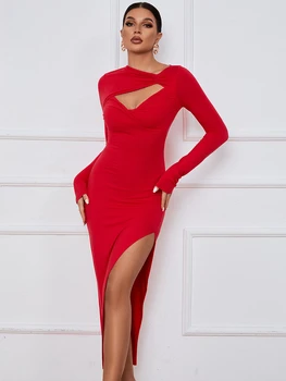 Moteris Rudens-Žiemos Ilga Suknelė Elegantiškas Atsitiktinis Mados Office Lady Streetwear Seksualus Slim Ritininės Ilgomis Rankovėmis Paketo Klubo Sijonas 2023