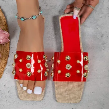 Naujas 2023 Šlepetės Moterims Granulių Gladiatorių Sandalai Vasarą Skaidres Batai Prabanga Fifo Dizaineris Mulų Zapatos De Mujer Patalpų