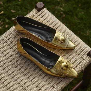 Phoentin moterų, prabangos dizaineris retro aukso batai 2024 pavasarį naują moterų biuras mažas kulniukai natūralios odos pointe kojų Siurbliai FT3148