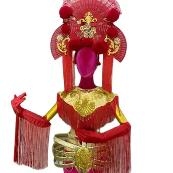 Prabanga Raudona Kinų stiliaus kartus kostiumas moterims gogo klubo šalis suknelės, Naktinių šou dainininkė, šokių suknelė