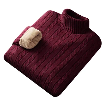 Raudona aukštu kaklu megztinis vyrams, sutirštės ir pliušinis puloveris žiemos tendencija, plonas montavimo tingus stiliaus megztiniai megztinis dydis M -3XL