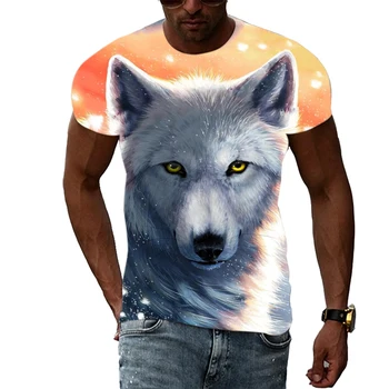 Vasaros 3D Gyvūnų Vilkas T-shirt Vyrams Mados Atsitiktinis Tendencija Asmenybės Grafinis Spausdinti trumpomis Rankovėmis Marškinėlius Hip-Hop Streetwear Viršūnės