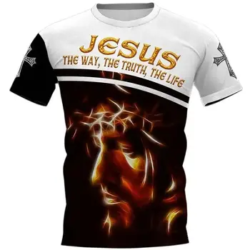 Vasaros Vyrų 3d Atspausdintas Krikščionių Jėzus Katalikų T-Shirt O Apykaklę, Trumpas Rankovės Prarasti Atsitiktinis Harajuku Derliaus Plius Dydis Viršų