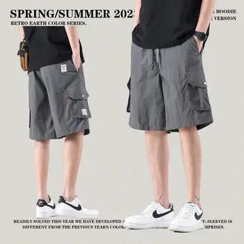Vasaros vyrų krovinių šortai Japonijos derliaus kišenėje atsitiktinis šortai Hip-Hop street dėvėti Laisvus Kvėpuojantis prarasti vyriški sportiniai šortai