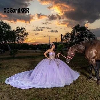 Violetinė Kamuolys Suknelė Quinceanera Suknelę 2024 Brangioji 3D Gėlių Aplikacijos Saldus 16 Suknelė 15 Gimtadienio Suknelė Vestidos De XV Años