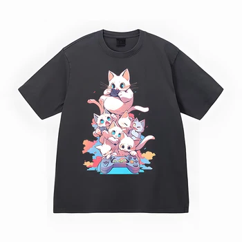 Vyrų ir moterų grynos medvilnės pet tematikos katė palaidų montavimo universalus poros marškinėlių, siūlanti Žaidimų konsolės rojus