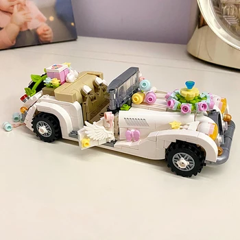 Žaislai Vaikams, Baltas Kabrioletas Vestuvių Automobilių Puokštė Apdailos Romantiška Kūrybos Dovana, 3D Modelį 